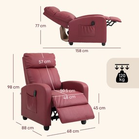 HOMCOM Fotoliu de Masaj cu 8 Moduri, 5 Intensități,  Suport pentru Picioare și Telecomandă, 68x88x98 cm, Roșu | Aosom Romania