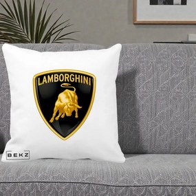 Perna Personalizata cu emblema Lamborghini, 40x40 cm, Alba Mata, Husa Detasabila, Perna Inclusa, BEKZ®
