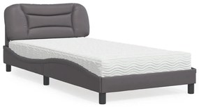 vidaXL Pat cu saltea, gri, 100x200 cm, piele ecologică