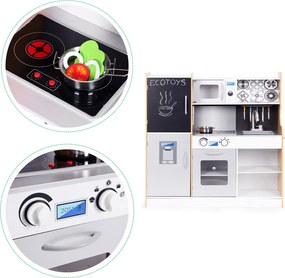 Bucătărie de jucărie din lemn cu sunet și bord LED accesorii metalice