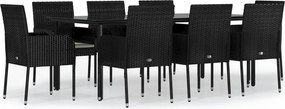 vidaXL Set mobilier de grădină cu perne, 9 piese, negru, poliratan