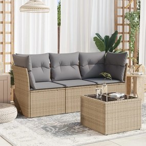 vidaXL Set canapele de grădină, 4 piese, cu perne, bej, poliratan