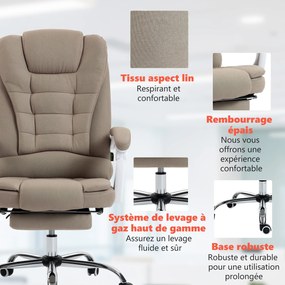 Vinsetto Fotoliu de birou executiv cu masaj și încălzire, înălțime reglabilă, spătar rabatabil, stofă din in, bej | Aosom Romania