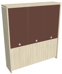 Dulap înalt Verno 188 x 46 x 210 cm, uși combinate, salcâm / maro