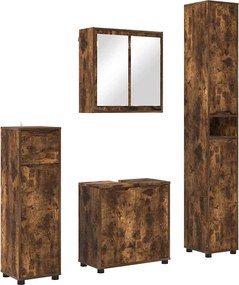 vidaXL Set de mobilier pentru baie 4 pcs Stejar fumuriu Lemn compozit