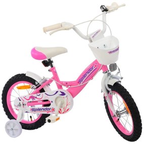 Bicicleta pentru copii NOVOKIDS™ Splend'Or Boom Edition, Cosulet, Roti 18" inch, Max 45 kg, Cadru otel, Roti ajutatoare, Ghidon reglabil, Roz