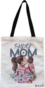 Sacosa de Panza pentru Cumparaturi, Geanta Tote, model Super Mom 2, Cu fermoar, 38x34.5 cm, Alba, BEKZ®
