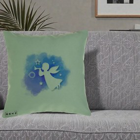 Perna Decorativa Inger cu Trompeta Albastru, 40x40 cm, Verde, Husa Detasabila, Perna Inclusa, BEKZ®