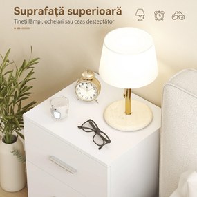 HOMCOM Noptieră pentru Dormitor cu 3 Sertare, Stil Modern din Lemn, Măsuță pentru Canapea, Sufragerie, Living și Dormitor, 40x35x60 cm, Alb | Aosom Romania