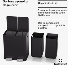 Klarstein EcoVista, coș de gunoi cu compostor, 40 l + 3 l/bucată + compostor, Soft-Close