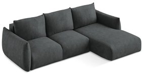 Colțar gri închis extensibil cu tapițerie din chenille (cu colț pe partea dreaptă/cu șezlong) Leila – Makamii