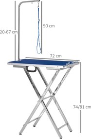 PawHut Masa de Toaleta Pliabila cu Maner Integrat, Brat Reglabil si Lesa, 70x45x74-81cm, Albastra | Aosom Romania