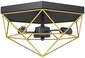 HOMCOM Lampă de Tavan Stil Industrial Geometrică cu 3 Suporturi E27 pentru Becuri LED, Negru și Auriu | Aosom Romania