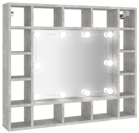 808868 vidaXL Dulap cu oglindă și LED, gri beton, 91x15x76,5 cm