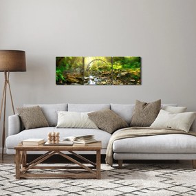 Tablou cu râul în pădurea verde (cu ceas) (90x30 cm)