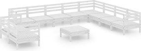 vidaXL Set mobilier de grădină, 11 piese, alb, lemn masiv de pin
