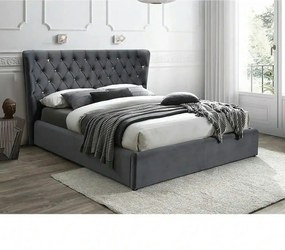 Pat Carven 160x200, stofa catifelata gri - Bluvel 14, cu somiera