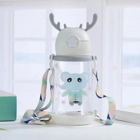 Sticla pentru copii din plastic cu pai ELEFANT 600 ml