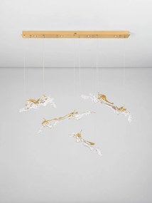 Lustra liniara cu pendule LED otel auriu si sticla transparenta AVESA