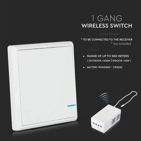 Intrerupator simplu Wireless Smart, 10A, protectie IP54, alb, V-TAC