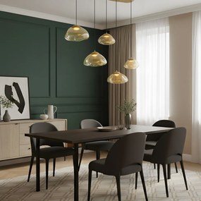 Lampă suspendată Hotel Chic alamă cu sticlă ambră 5 lumini - Gus