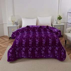 Pătură Cocolino dublă cu flori, mov, 200x230 cm, PDD12