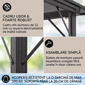 Blumfeldt Pantheon Solid Sky Ambient Solar, pavilion cu acoperiș, 3 × 4 m, policarbonat, aluminiu, iluminat