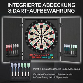 HOMCOM Tabla de Darts Electronică Profesională cu 6 Display-uri, 12 Săgeți, 27 Moduri de Joc, 51x6.5x57cm, Negru | Aosom Romania