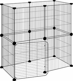 vidaXL Cușcă animale de companie cu ușă 12 panouri negru 35x35 cm oțel