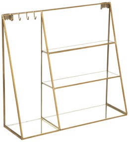 Suport bijuterii cu rafturi si carlige, din sticla, 27 cm