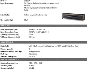 Comoda TV design LUX Talbot furnir gri carbune/ medium bronze