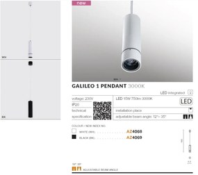 Pendul modern minimalist cu spot LED reglabil GALILEO 1 negru