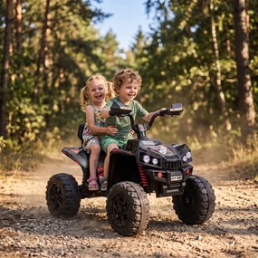 AIYAPLAY ATV electric pentru copii 24V, 2 locuri, baterie litiu, 2 motoare 120W, suspensii, muzică, faruri, negru | Aosom Romania