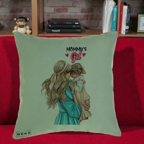 Cadou pentru Mama - Perna Personalizata Mommy's Girl Mama si Fetita, 40x40 cm, Verde, Husa Detasabila, Perna Inclusa, BEKZ®