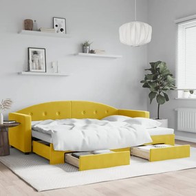 vidaXL Pat de zi cu extensie și sertare, galben, 80x200 cm, catifea