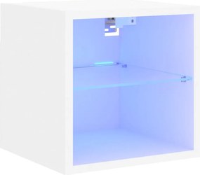 vidaXL Comode TV de perete cu lumini LED, alb, 30x28,5x30 cm