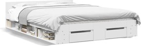 vidaXL Cadru pat cu sertare alb extralucios 150x200 cm, lemn prelucrat
