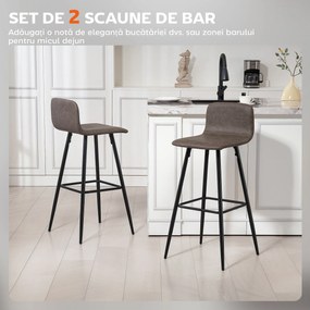 HOMCOM Set 2 Scaune de Bar cu Spătar și Suport pentru Picioare din PU și Oțel Maro | Aosom Romania