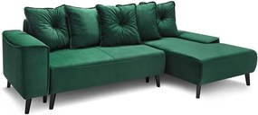 Colțar extensibil din catifea și șezlong pe partea dreaptă Bobochic Paris Hera Bis, verde