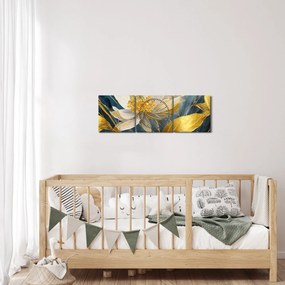 Tablou - Pictura de flori de aur (cu ceas) (90x30 cm)