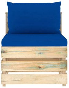 Set mobilier de gradina cu perne, 10 piese, lemn verde tratat albastru si maro, 10
