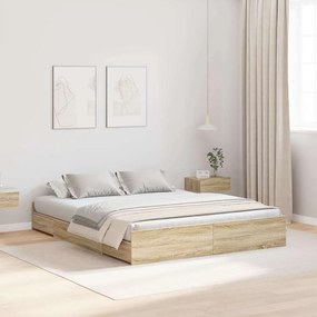vidaXL Cadru de pat cu depozitare Stejar sonoma 135 x 190 cm Melamină