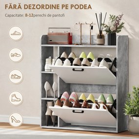 HOMCOM Dulap pentru pantofi slim cu 2 sertare rabatabile, Capacitate 15 perechi de pantofi, 83x24x90.5 cm, Gri | Aosom Romania