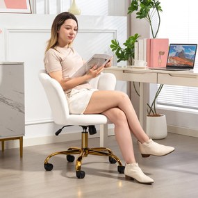 HOMCOM Scaun birou din catifea, scaun coafeză cu spătar în formă de petală, înălțime reglabilă, 69 x 64 x 80-90 cm, alb | Aosom Romania