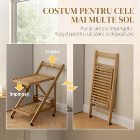 HOMCOM Cărucior Portavivande Pliabil de Bucătărie cu 2 Nivele și Suport pentru Sticle | Aosom Romania