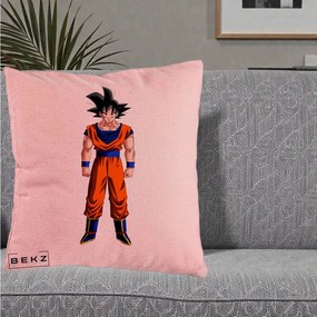 Perna Personalizata Dragon Ball Goku Complet in Gi Portocaliu, 40x40 cm, Roz, Husa Detasabila, Perna Inclusa, BEKZ®