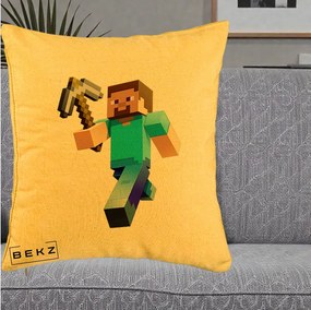 Perna Personalizata Minecraft Steve cu Tarnacop, 40x40 cm, Galben, Husa Detasabila, Perna Inclusa, BEKZ®