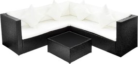 vidaXL Set mobilier de grădină cu perne, 4 piese, negru, poliratan