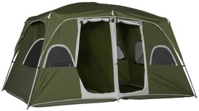 Outsunny Cort pentru 4-8 Persoane cu 2 Dormitoare 2 Buzunare și Ferestre cu Plasă Impermeabil 400x275x210 cm Verde | Aosom Romania