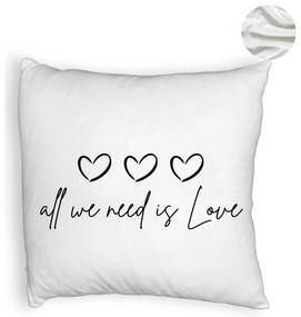 Perna Decorativa Fluffy, Model All we need is Love, 40x40 cm, Alba, Husa Detasabila, Burduf